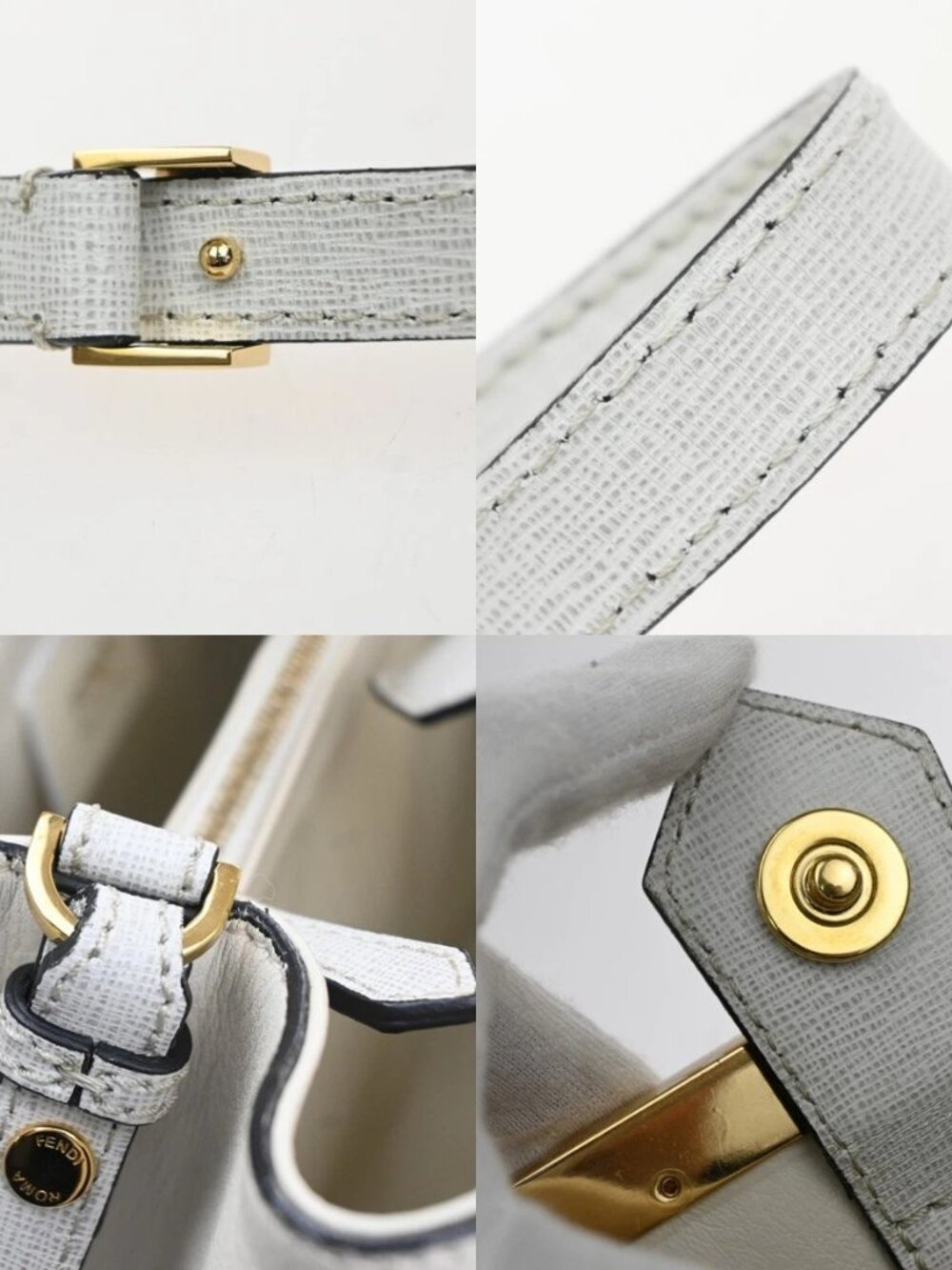 FENDI Logo 2Jours 2Way Shoulder Hand Bag Leather Charm White GHW Italy 70YH941 - Picture 10 of 15